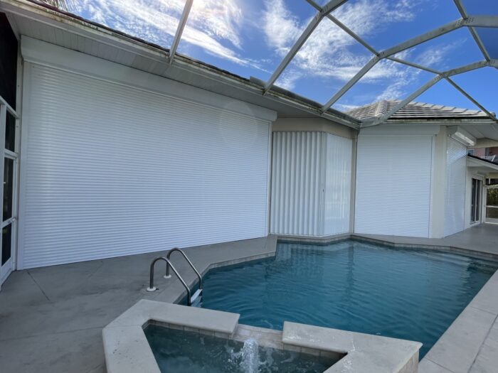 Lanai Shield Shutters and screen near Naples, Marco Island, North Naples, South Naples, East Naples, Ave Maria, SWFL.